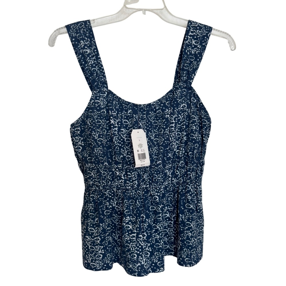 Wonderly Blue Geo Floral Smocked Peplum‎ Tank Top NWT Large